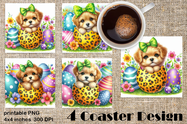 Easter square Coaster | Cute Animals in Leopard Egg Shells example image 1