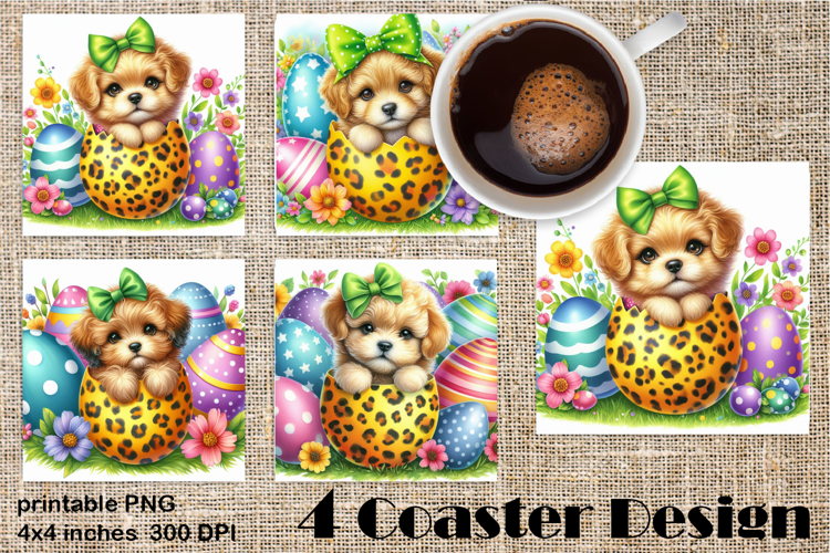 Easter square Coaster | Cute Animals in Leopard Egg Shells