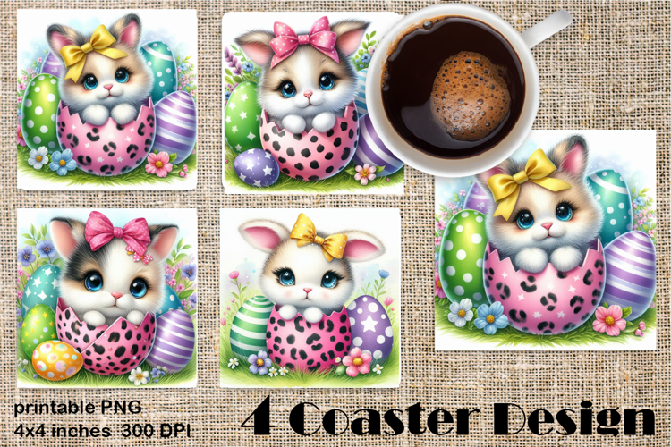 Easter square Coaster | Cute Animals in Leopard Egg Shells