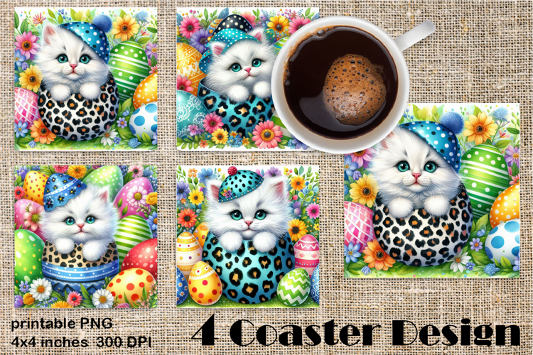 Easter square Coaster | Cute Animals in Leopard Egg Shells