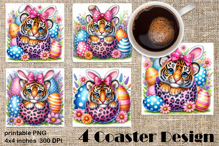 Easter square Coaster | Cute Animals in Leopard Egg Shells