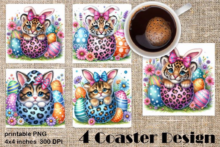 Easter square Coaster | Cute Animals in Leopard Egg Shells