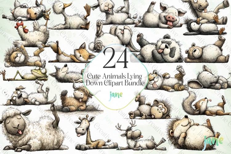 Cute Animals Lying Down Clipart Bundle