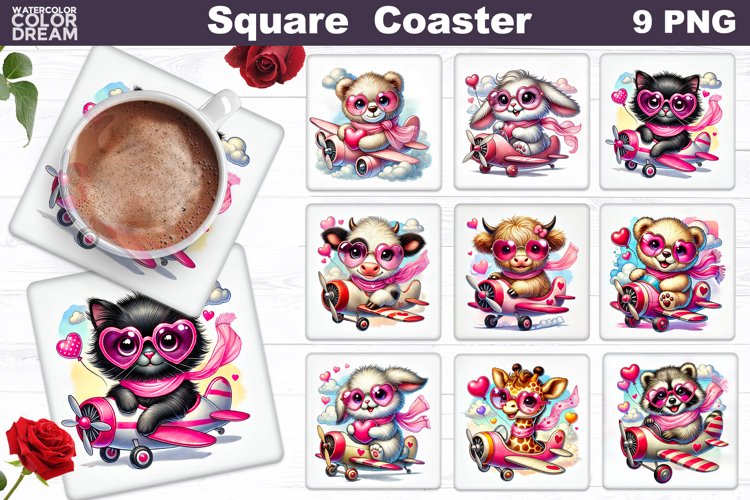 Animals Heart Square Coaster | Mothers Day Square Coaster