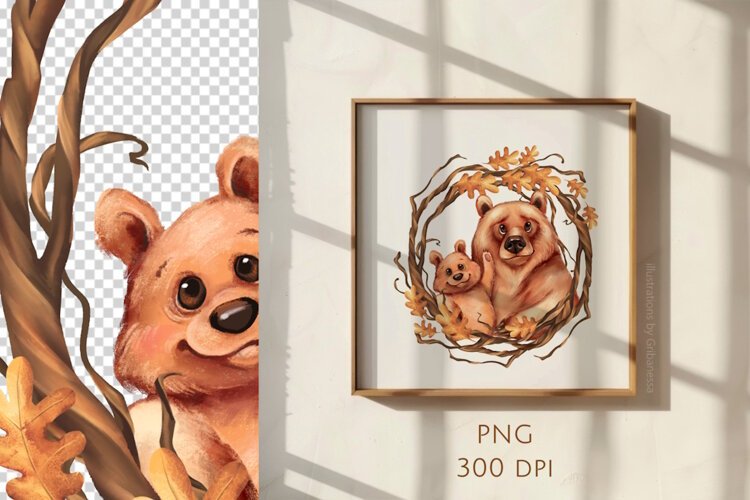 Cute Autumn Bear Family PNG example image 1