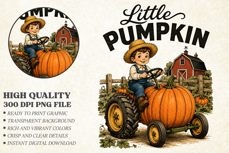 Cute Autumn Shirt Design,Little Pumpkin Tractor Graphic