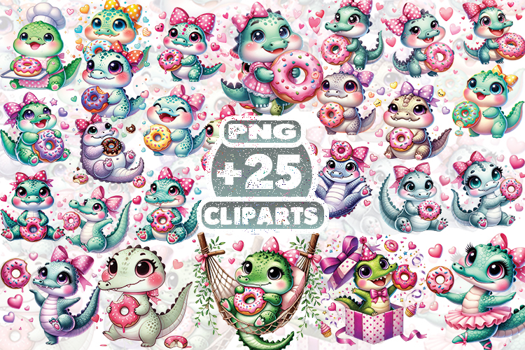 Cute Baby Alligator Clipart Bundle | Cartoon Gator PNG