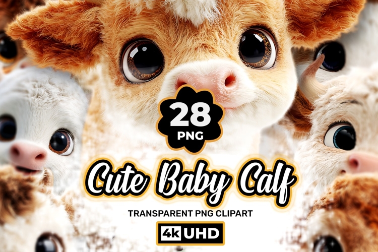 Cute Baby Calf 28 PNG Cartoon Cow Clipart Transparent BG