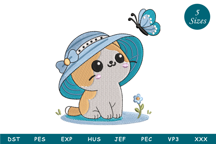 Baby Cat With Butterfly Embroidery Design