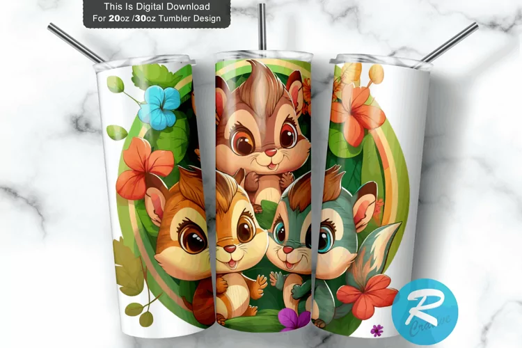 Cute Baby Chipmunks Colorful Kids 20oz/30oz Skinny Tumbler