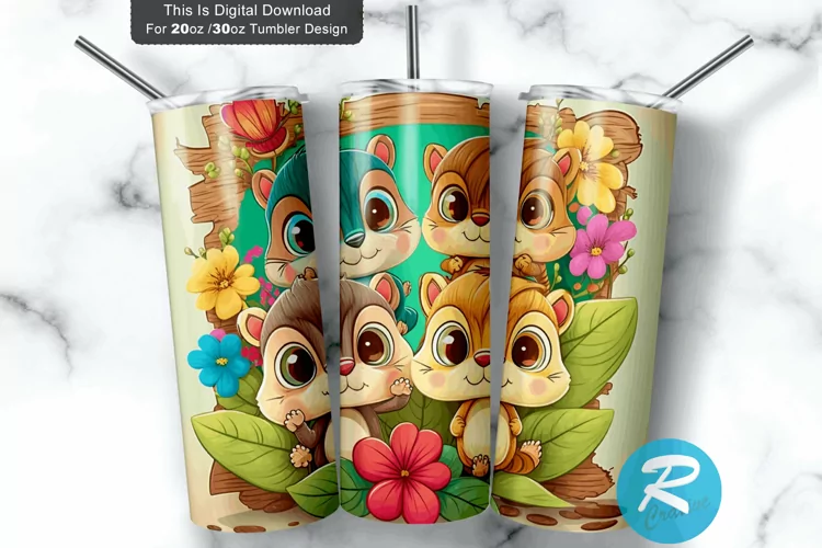 Cute Baby Chipmunks Colorful Kids 20oz/30oz Skinny Tumbler