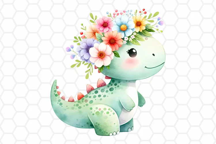 Cute Baby Dinosaur Watercolor Clipart, Sublimation PNG