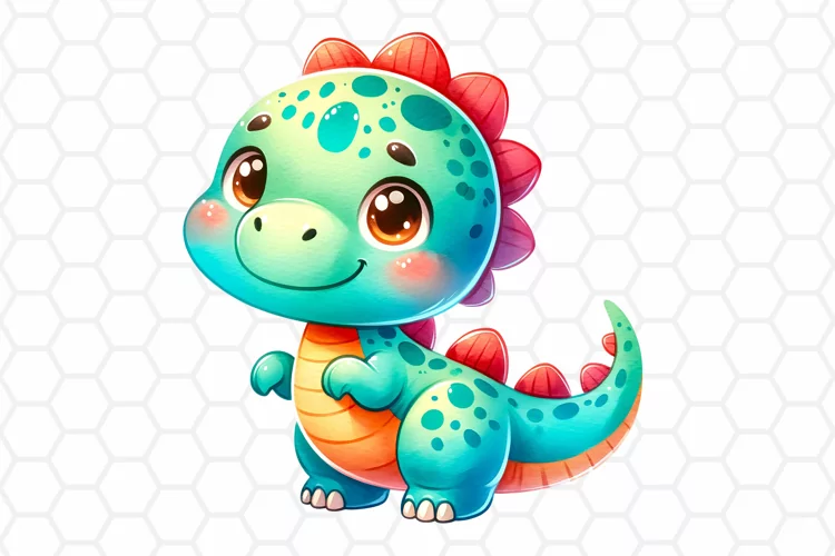 Cute Baby Dinosaur Watercolor Clipart, Sublimation PNG
