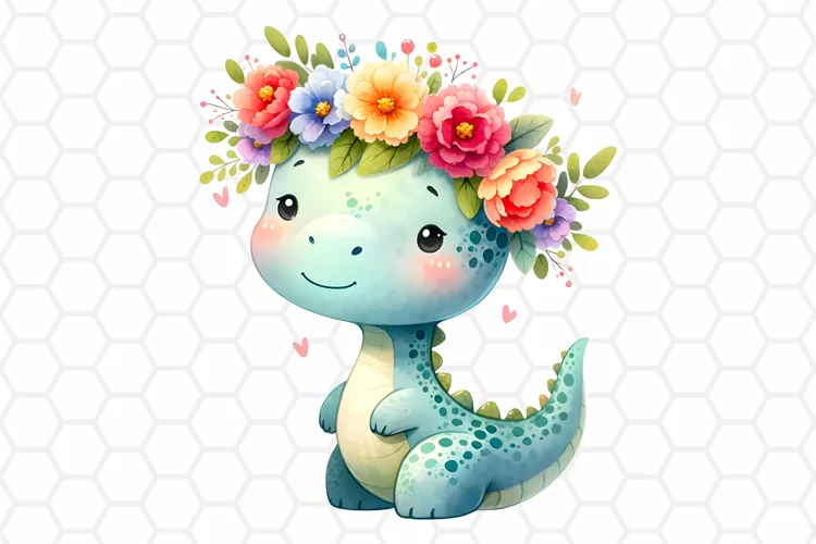 Cute Baby Dinosaur Watercolor Clipart, Sublimation PNG