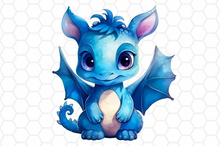 Cute Baby Dragon Watercolor Clipart, Sublimation PNG