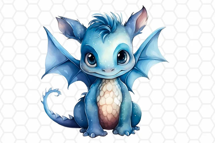 Cute Baby Dragon Watercolor Clipart, Sublimation PNG