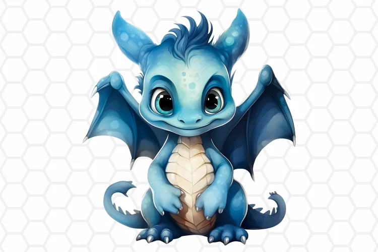 Cute Baby Dragon Watercolor Clipart, Sublimation PNG