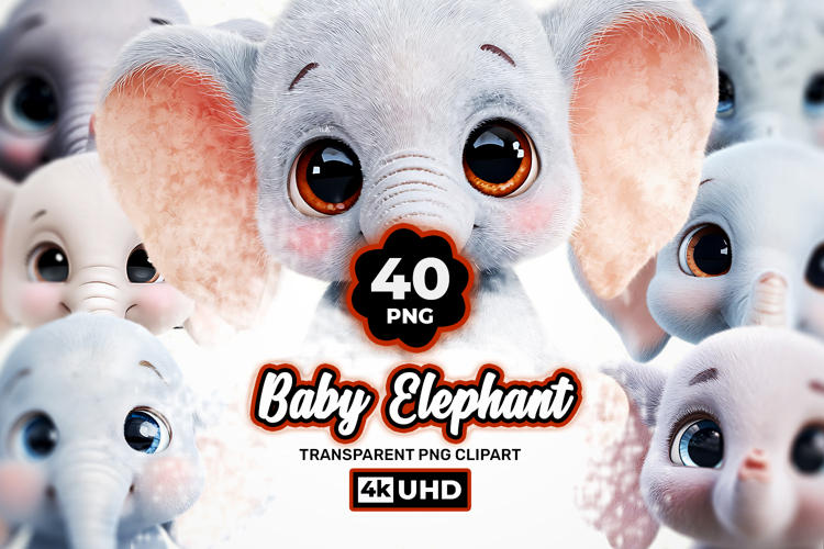 Cute Baby Elephant Clipart Bundle 40 PNG
