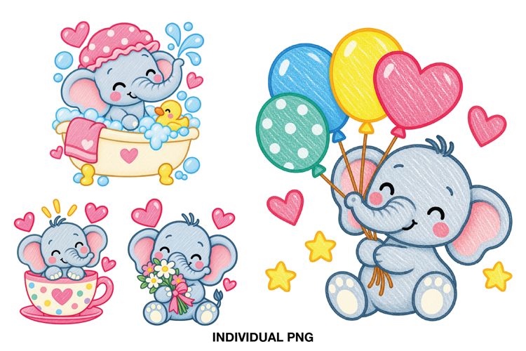 Cute Baby Elephant Clipart PNG for Handmade Greeting Cards
