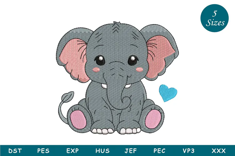 Cute Baby Elephant Embroidery Design