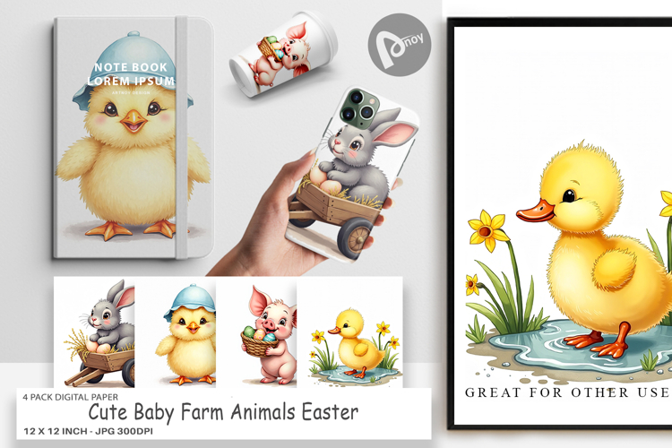 Baby Farm Animals Easter Digital Paper