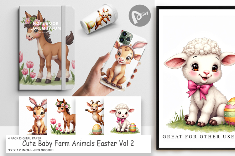 Baby Farm Animals Easter Digital Paper
