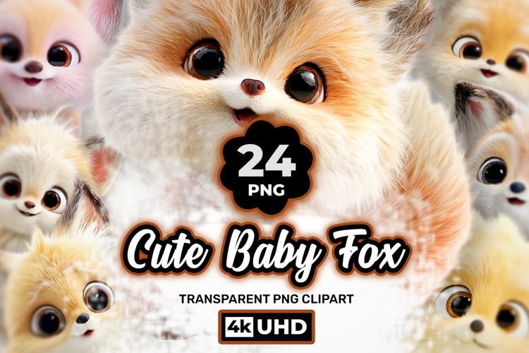 Cute Baby Fox 24 PNG Clipart Bundle 4K UHD Design Bundles
