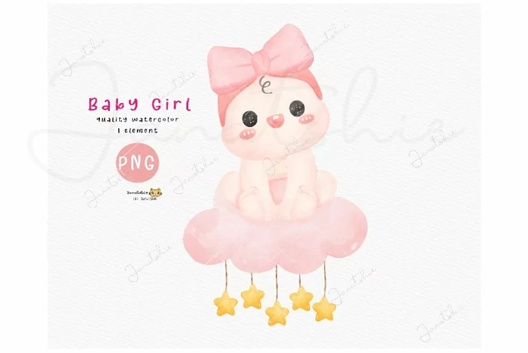 Cute Baby Girl Pink baby shower Watercolor PNG