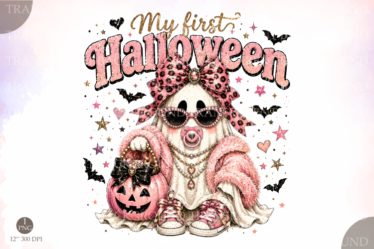 Cute Baby Glam Ghost Png, My 1st Halloween PNG