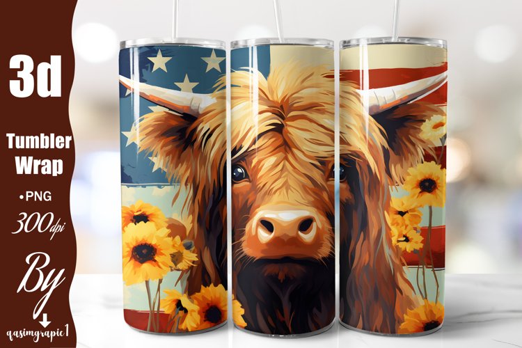 Cute Baby Highland Cow Patriotic Tumbler Wrap, Cute Baby Cow