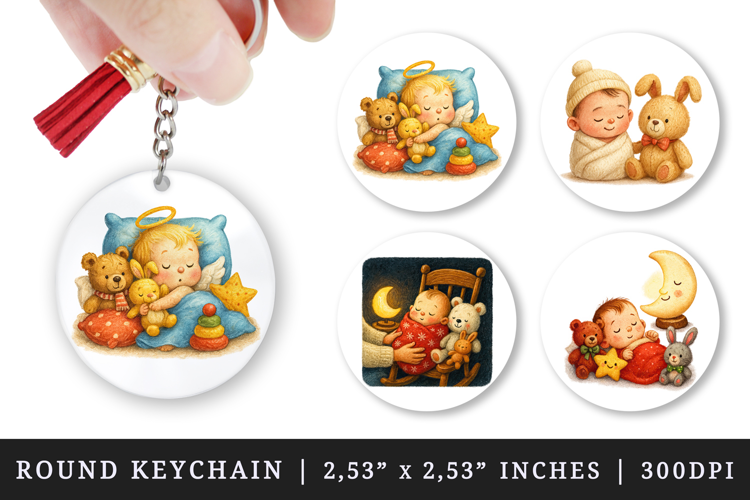 Cute Baby round keychain pintable sublimation design png