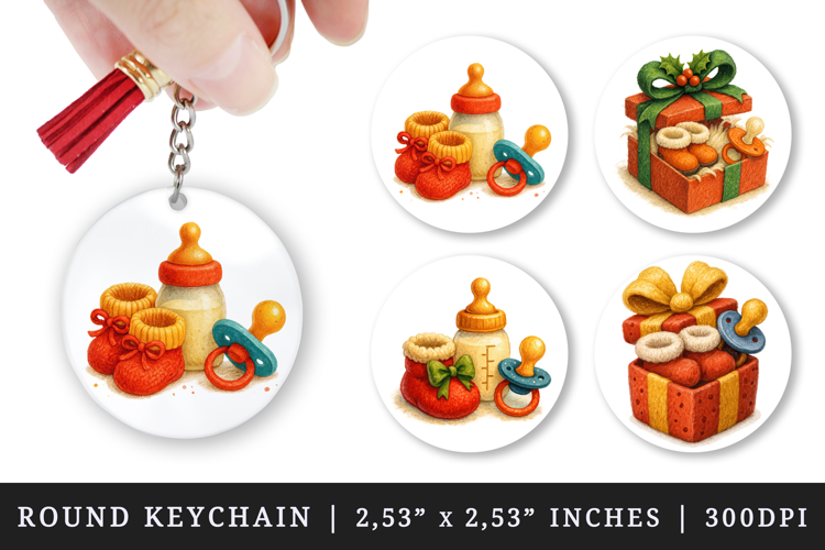 Cute Baby round keychain pintable sublimation design png