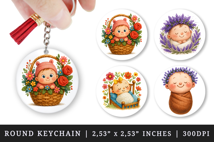 Cute Baby round keychain pintable sublimation design png