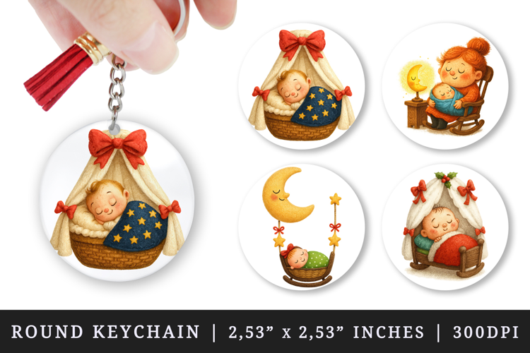 Cute Baby round keychain pintable sublimation design png