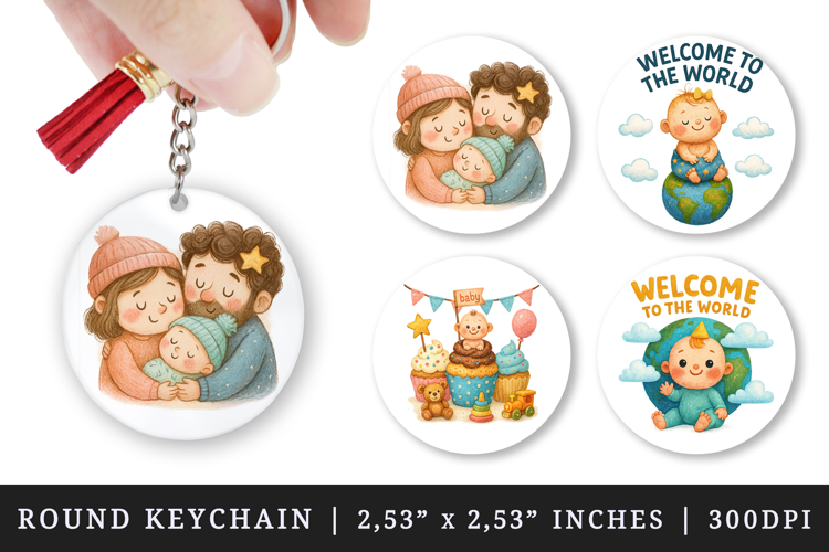 Cute Baby round keychain pintable sublimation design png