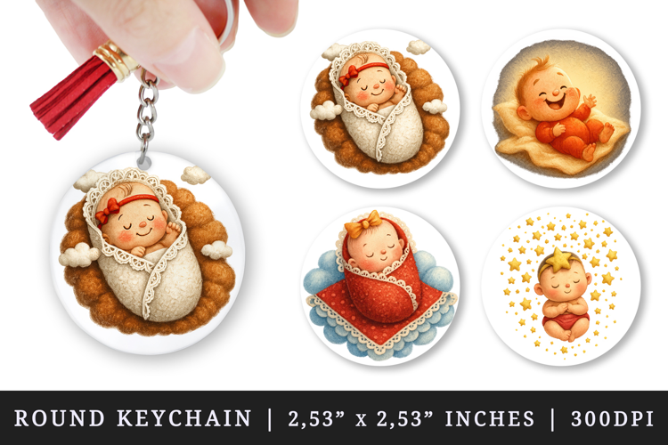 Cute Baby round keychain pintable sublimation design png