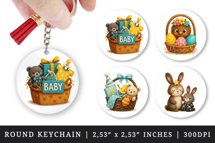 Cute Baby round keychain pintable sublimation design png