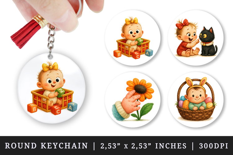 Cute Baby round keychain pintable sublimation design png