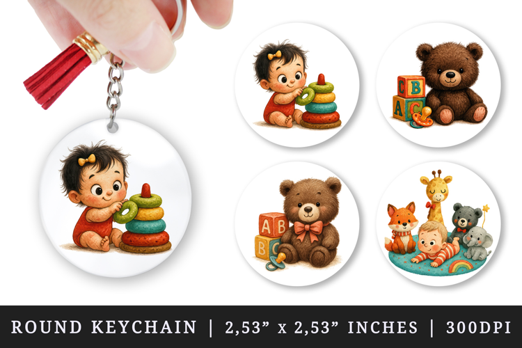 Cute Baby round keychain pintable sublimation design png