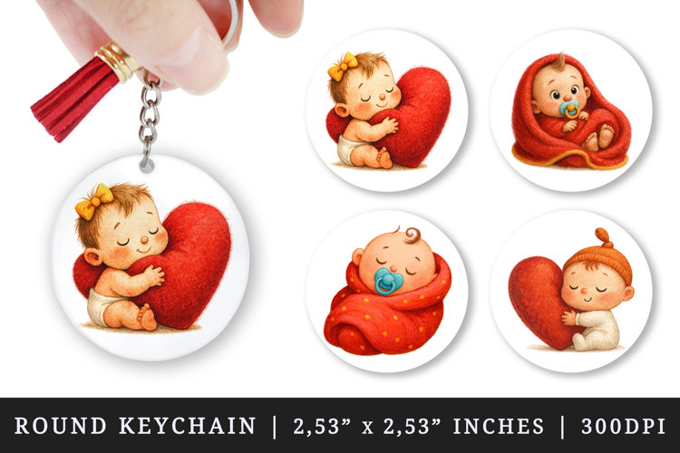Cute Baby round keychain pintable sublimation design png