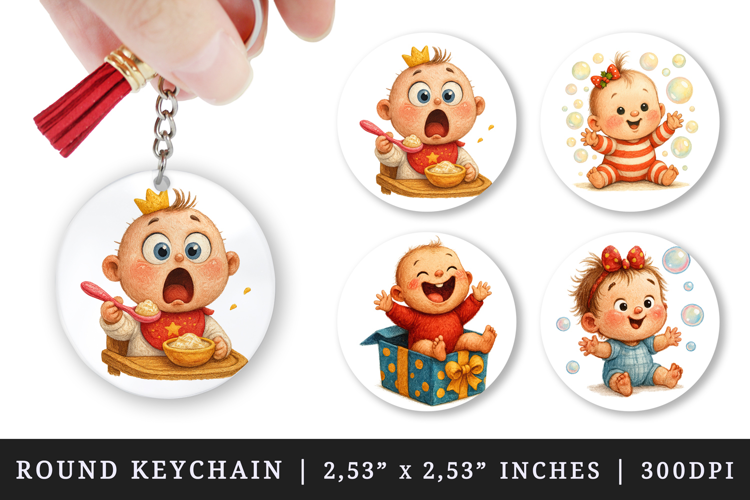 Cute Baby round keychain pintable sublimation design png