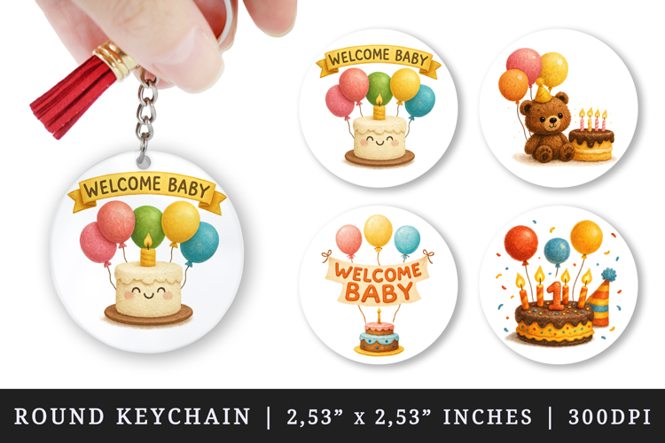 Cute Baby round keychain pintable sublimation design png
