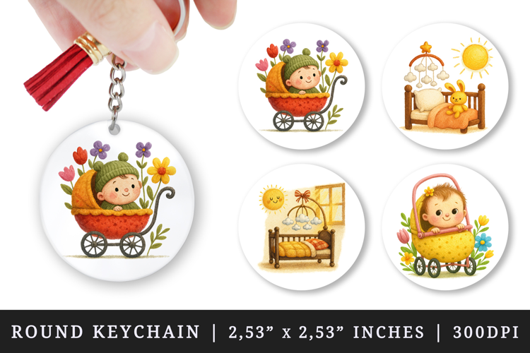 Cute Baby round keychain pintable sublimation design png
