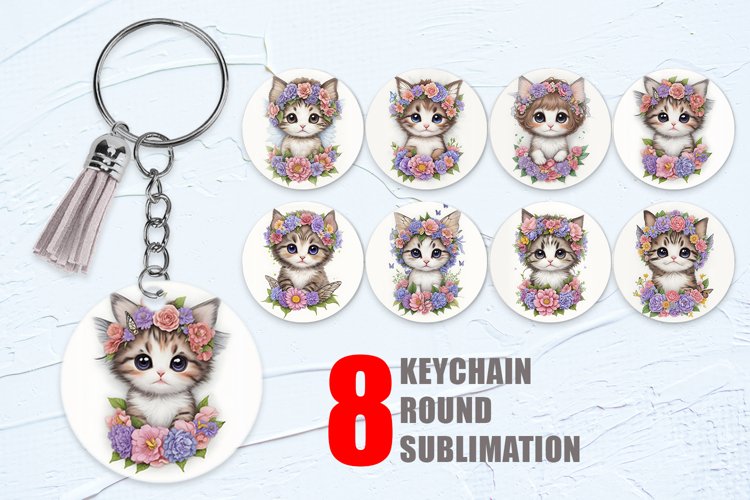 Baby Kitten Flower Wreath Keychain | Keyring