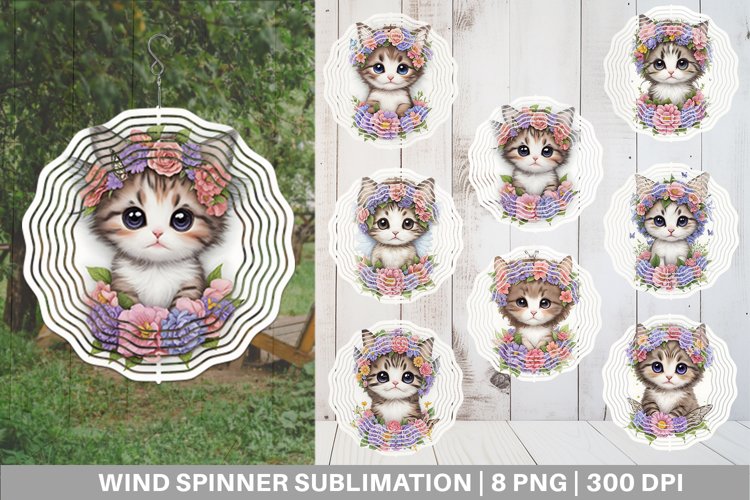 Baby Kitten Flower Wreath Wind Spinner | Sublimation Spinner