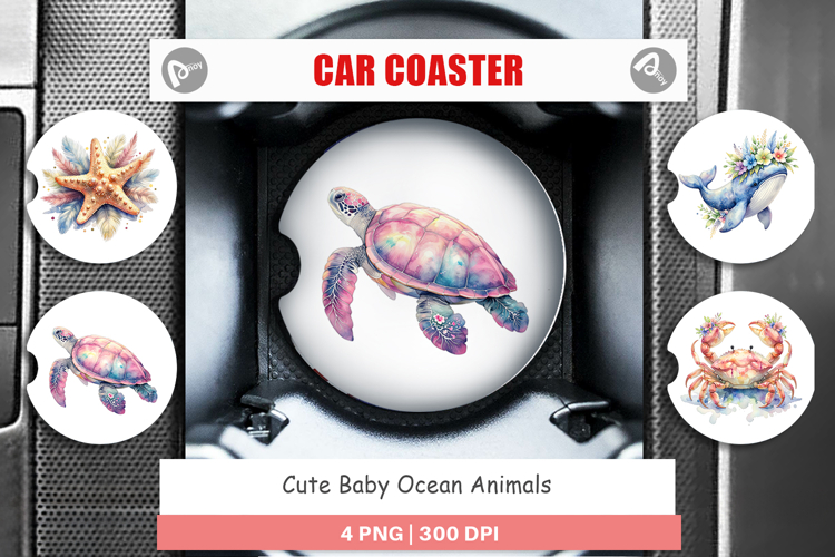 Cute Baby Ocean Animals Car Coaster