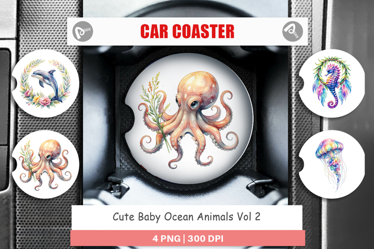 Cute Baby Ocean Animals Car Coaster