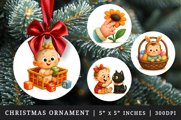 Cute Baby round ornaments sublimation design