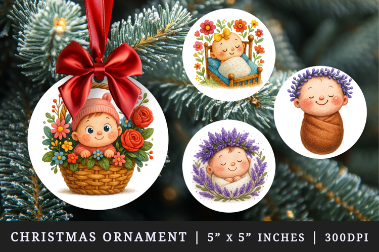 Cute Baby round ornaments sublimation design