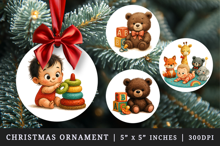 Cute Baby round ornaments sublimation design
